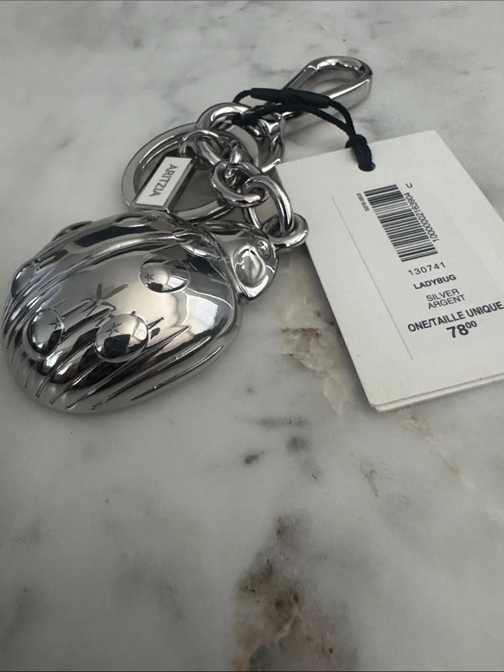 Aritzia Silver Metallic Ladybug Key & Card Holder Charm